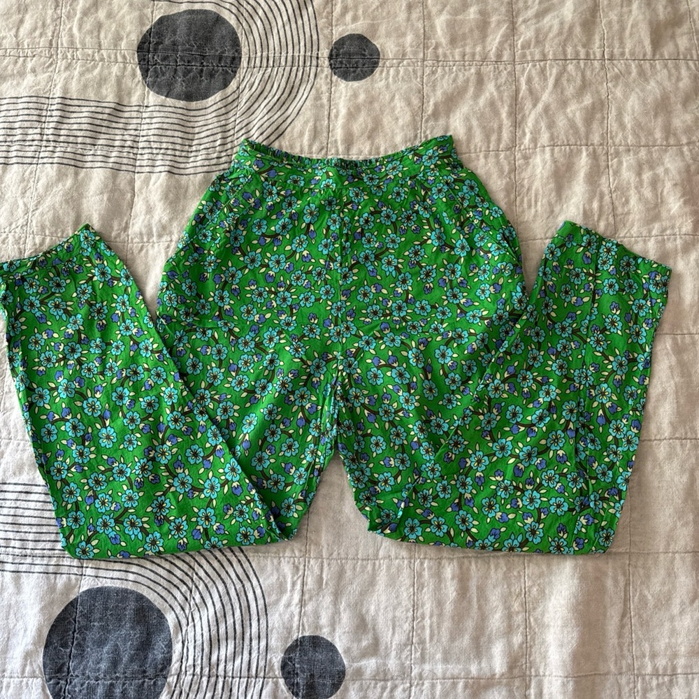 *ARCHIVE* RHODE Green Floral Vine Cotton Pull-On Pants XS